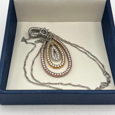 LOT 417: Cubic Zirconia Sterling 18" Necklace and Pendant and Crowned Frog Pendant on 18" Necklace