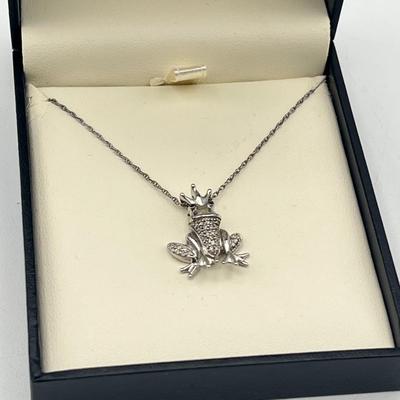 LOT 417: Cubic Zirconia Sterling 18" Necklace and Pendant and Crowned Frog Pendant on 18" Necklace