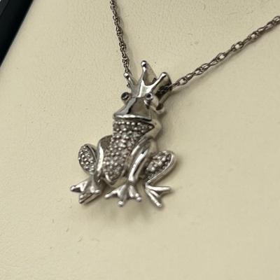 LOT 417: Cubic Zirconia Sterling 18" Necklace and Pendant and Crowned Frog Pendant on 18" Necklace