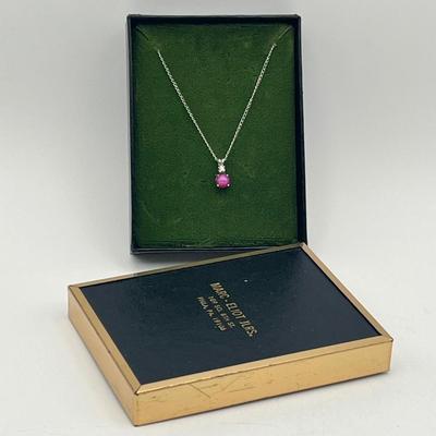 LOT 419: 14K White Gold Pink Cat's Eye and Diamond Pendant on 17" Necklace - 1.2 GTW