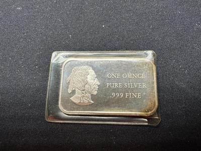 BI-CENTENNIAL INDIAN HEAD 1 OUNCE .999 PURE FINE SILVER BAR