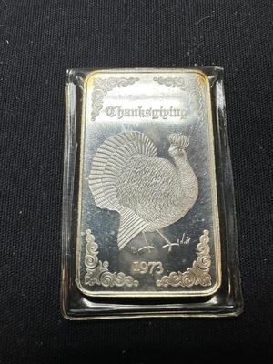 VINTAGE 1973 THANKSGIVING COLUMBUS MINT .999 FINE SILVER BAR