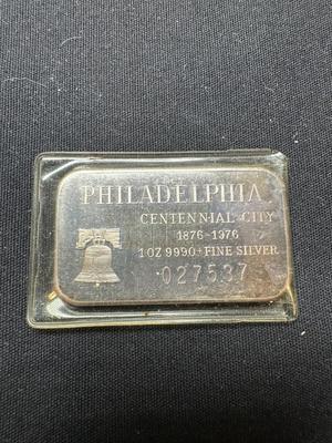 1976 PHILADELPHIA CENTENNIAL CITY 1 OUNCE .999 FINE SILVER BAR