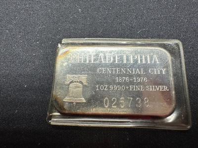 1976 PHILADELPHIA CENTENNIAL CITY 1 OUNCE .999 FINE SILVER BAR