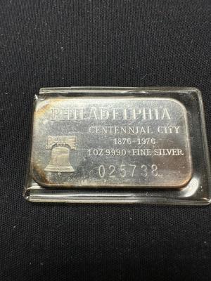 1976 PHILADELPHIA CENTENNIAL CITY 1 OUNCE .999 FINE SILVER BAR