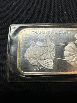 1974 THANKSGIVING MADISON MINT 1 OUNCE .999 FINE SILVER BAR