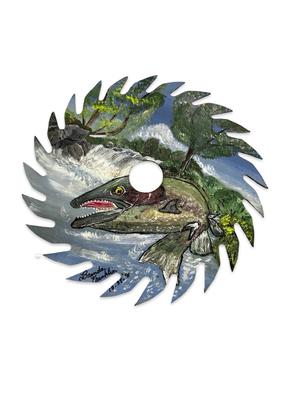 Sale Photo Thumbnail #481: Vintage Handpainted Saw Blade with Fish 1991 by Brenda Franklin