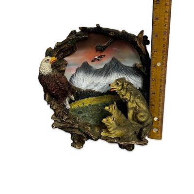 Sale Photo Thumbnail #503: Vintage 3D Eagle and Wolves Artwork Plate with Mountains
Approx. 8" in diameter