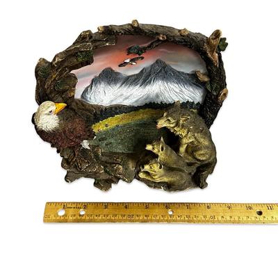Sale Photo Thumbnail #504: Vintage 3D Eagle and Wolves Artwork Plate with Mountains
Approx. 8" in diameter