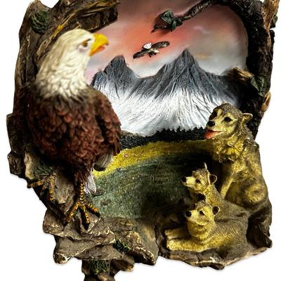 Sale Photo Thumbnail #505: Vintage 3D Eagle and Wolves Artwork Plate with Mountains
Approx. 8" in diameter