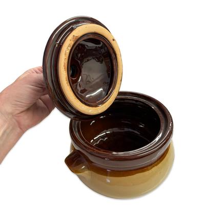 Sale Photo Thumbnail #535: Brown Crock with Lid, & Handles no chips,