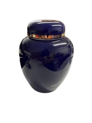 Sale Photo Thumbnail #556: Blue Interpur Lidded Jar made in Japan, no chips, approx. 5" tall