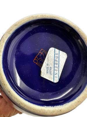 Sale Photo Thumbnail #555: Blue Interpur Lidded Jar made in Japan, no chips, approx. 5" tall