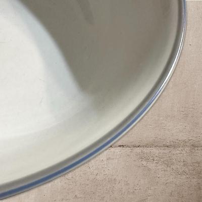 Sale Photo Thumbnail #559: White Dansk Tapestries Bowl w Blue & Gray Trim 
JLL /Japan 9.5" Diameter