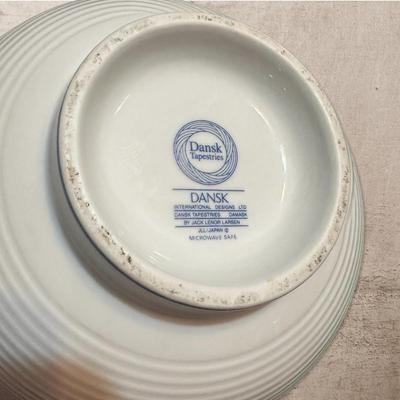 Sale Photo Thumbnail #562: White Dansk Tapestries Bowl w Blue & Gray Trim 
JLL /Japan 9.5" Diameter