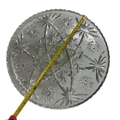 Sale Photo Thumbnail #595: Clear Glass Cake Stand, no chips, approx. 13" in diameter; great for holiday parties!