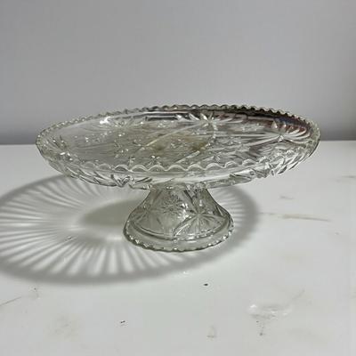 Sale Photo Thumbnail #591: Clear Glass Cake Stand, no chips, approx. 13" in diameter; great for holiday parties!