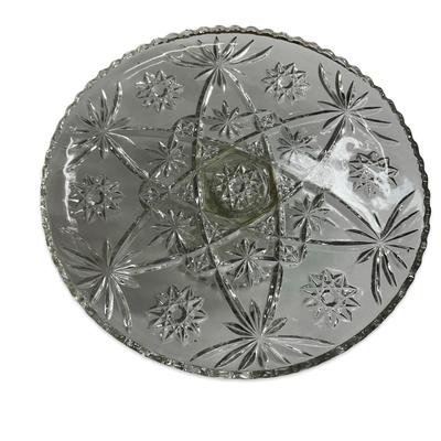 Sale Photo Thumbnail #593: Clear Glass Cake Stand, no chips, approx. 13" in diameter; great for holiday parties!