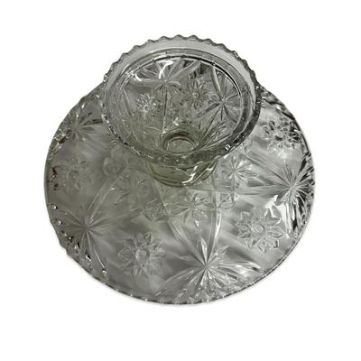 Sale Photo Thumbnail #596: Clear Glass Cake Stand, no chips, approx. 13" in diameter; great for holiday parties!