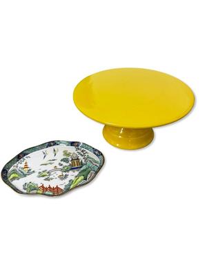 Sale Photo Thumbnail #616: Yellow Cake Stand & Small Ceramic Dish