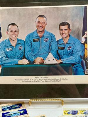 Sale Photo Thumbnail #478: Framed color photo, Apollo-Soyuz Stamps, and more.