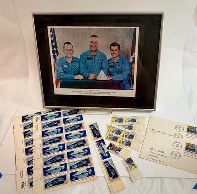 Sale Photo Thumbnail #479: Framed color photo, Apollo-Soyuz Stamps, and more.