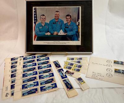 Sale Photo Thumbnail #474: Framed color photo, Apollo-Soyuz Stamps, and more.