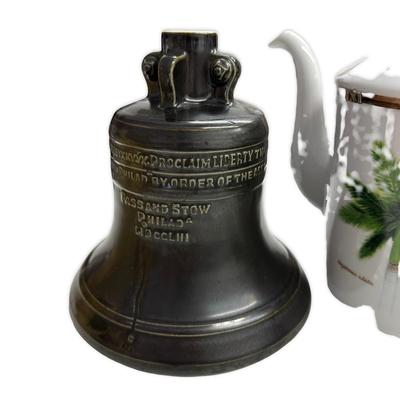 Sale Photo Thumbnail #640: Lot of 3 Pitcher (Stained, fair condition), Teapot (Palm Island, no chips) and Whiskey Container by Michter's Jug House