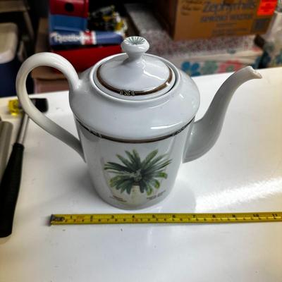 Sale Photo Thumbnail #652: Lot of 3 Pitcher (Stained, fair condition), Teapot (Palm Island, no chips) and Whiskey Container by Michter's Jug House