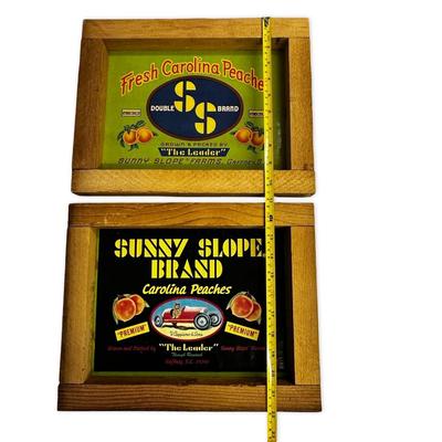 Sale Photo Thumbnail #684: 2 Carolina Peaches Signs from Sunny Slopes Gaffney, SC +Bags
Approx. 11x13" each