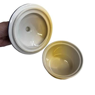 Sale Photo Thumbnail #745: Lot of 2 Glass Bowl and Lidded Jar with Blue Decoration