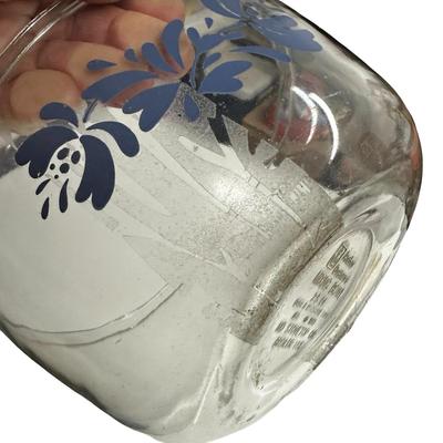 Sale Photo Thumbnail #744: Lot of 2 Glass Bowl and Lidded Jar with Blue Decoration