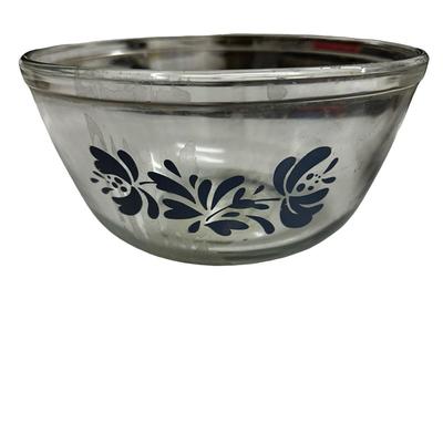 Sale Photo Thumbnail #740: Lot of 2 Glass Bowl and Lidded Jar with Blue Decoration