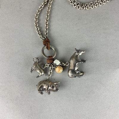 S669 Rare Susan Cummings Farm Animal Sterling Silver Charm Necklace