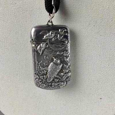 S670 Antique Sterling Silver Victorian Match Safe Necklace