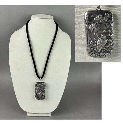 S670 Antique Sterling Silver Victorian Match Safe Necklace