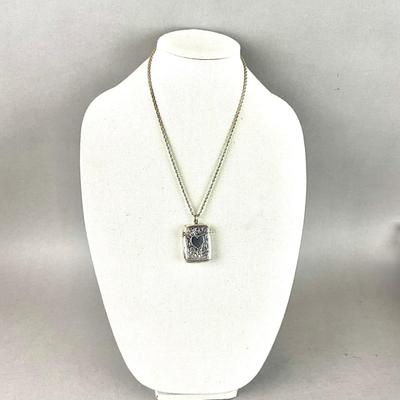 S671 Antique Sterling Filigree Heart Design Match Safe Necklace