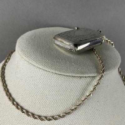 S671 Antique Sterling Filigree Heart Design Match Safe Necklace