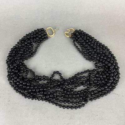 S679 Beautiful Multi Strand Onyx Necklace with 14k Clasp
