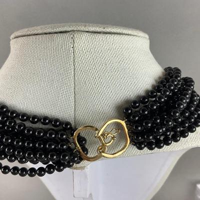 S679 Beautiful Multi Strand Onyx Necklace with 14k Clasp