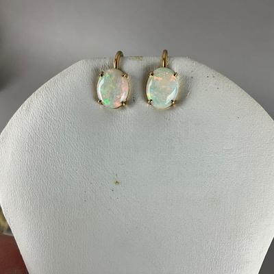 S687 14k Oval Opal Screw Back Earrings