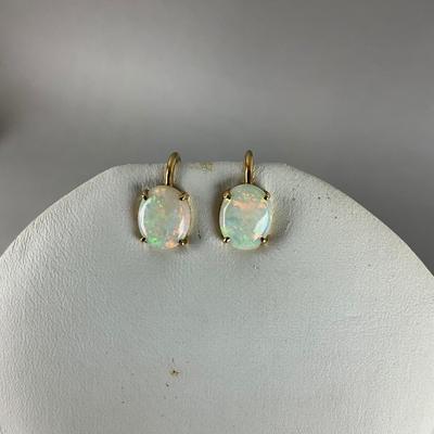 S687 14k Oval Opal Screw Back Earrings
