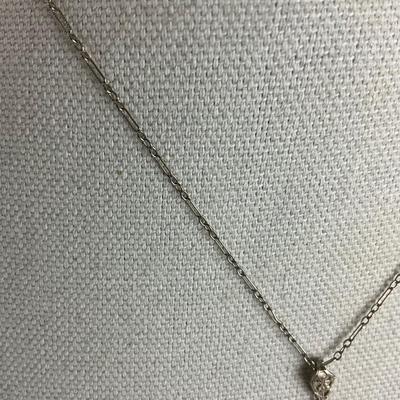 S696 Antique Diamond & Crystal White Gold Filigree Necklace