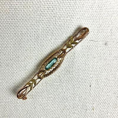 S804 Antique Filigree Aquamarine Bar Pin