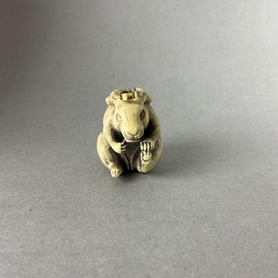 S806 Antique Bone Carved Rabbit Netsuke with Gold Bail