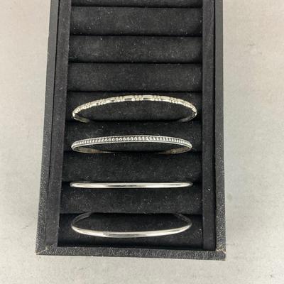 S812 Set of 4 Sterling Silver Thin Slip on Bangle Bracelets