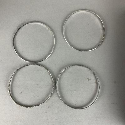 S812 Set of 4 Sterling Silver Thin Slip on Bangle Bracelets