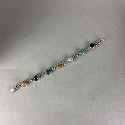 S814 Heavy Sterling Silver Semi Precious Stone Link Bracelet