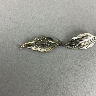 S816 Vintage Sterling Silver Leaf Bracelet and Bar Necklace