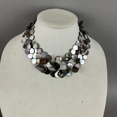 S821 Vintage "Two Blonde Lizards" Black Mother of Pearl Two Strand Necklace